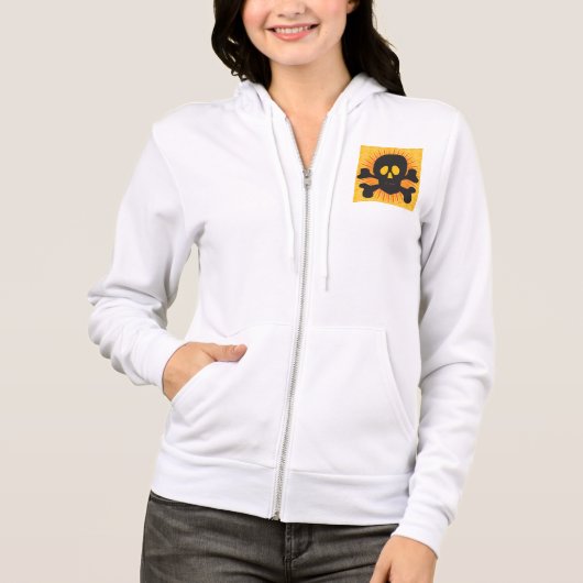 Zwarte schedel en kruisbeenderen vrouwen full-zip hoodie (Voorkant)