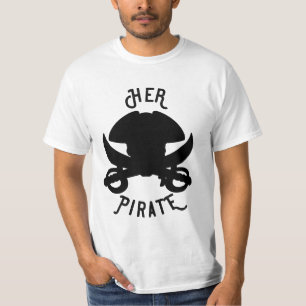 Zwarte schedel en zwaard witte piratenschedel t-shirt