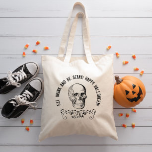 Zwarte  Schedel Gepersonaliseerde Halloween Party Tote Bag