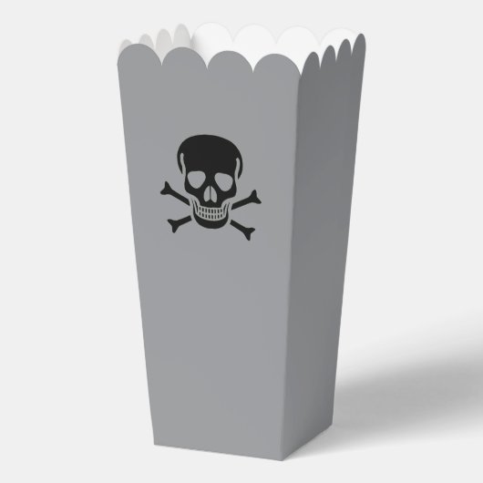 Zwarte Schedel grijze popcorn dozen Bedankdoosjes (Voorkant)