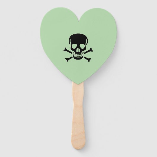 Zwarte Schedel groene hart hand fans Handwaaier (Voorkant)