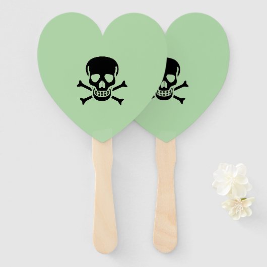 Zwarte Schedel groene hart hand fans Handwaaier (Voorkant en achterkant)