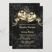 Zwarte schedel Halloween bruiloft Kaart (Voorkant / Achterkant)