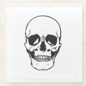 Zwarte schedel lijn tekening glazen onderzetter (Voorkant)