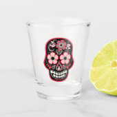 Zwarte schedel met bloemen shot glas (Voorkant)