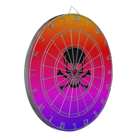 Zwarte schedel neon dartboard dartbord (Voorkant Links)