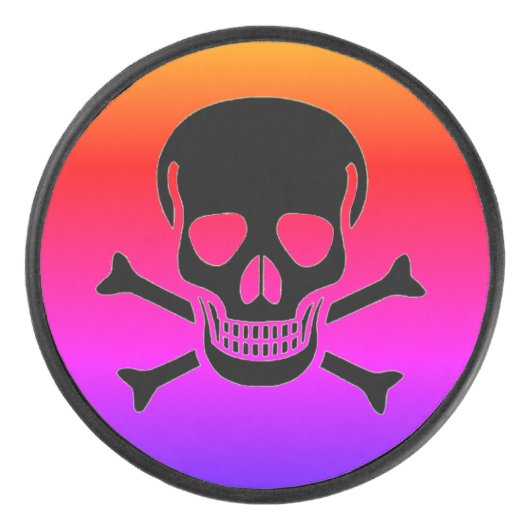 Zwarte Schedel neon hockey puck (Voorkant)