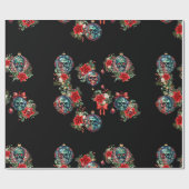 Zwarte schedel Ornament kerst inpakpapier (Vlak)