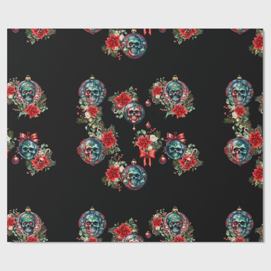 Zwarte schedel Ornament kerst inpakpapier (Vlak)