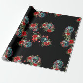 Zwarte schedel Ornament kerst inpakpapier (Uitgerold)