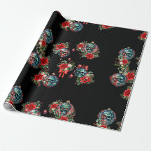 Zwarte schedel Ornament kerst inpakpapier