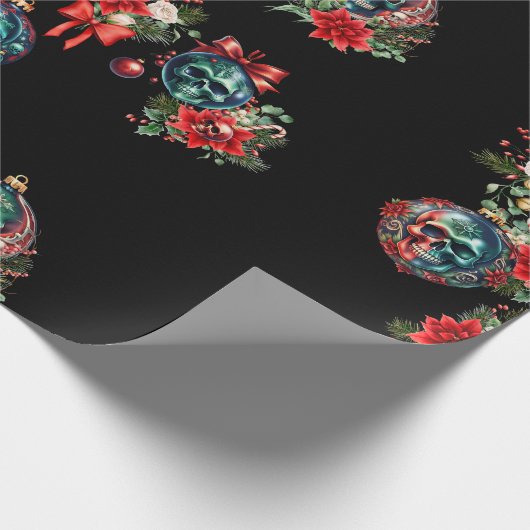 Zwarte schedel Ornament kerst inpakpapier (Hoek)