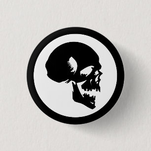Zwarte schedel ronde button 3,2 cm