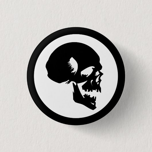 Zwarte schedel ronde button 3,2 cm (Voorkant)