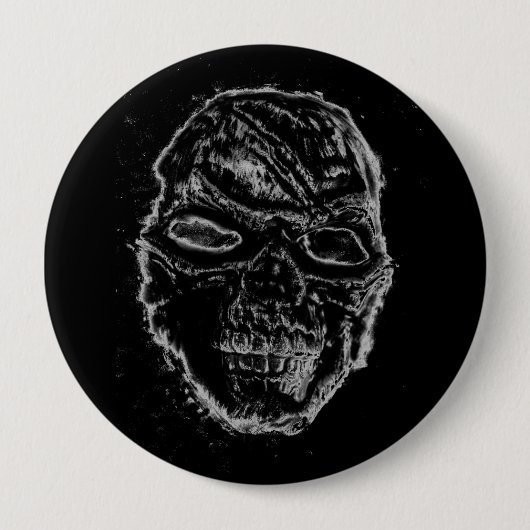 Zwarte schedel ronde button 4,0 cm (Voorkant)