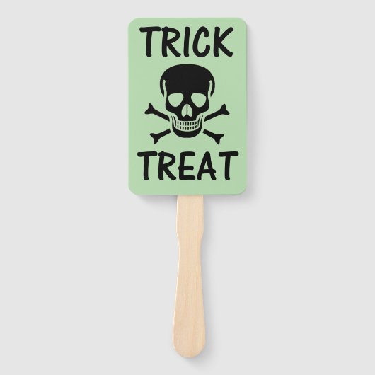 Zwarte Schedel Trick Treat groene rechthoekige han Handwaaier (Voorkant)