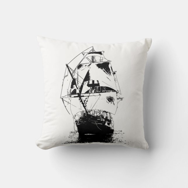 Zwarte Scheepsilhouet Kussen (Voorkant)