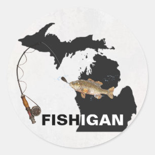 zwarte schets van FISHIGAN voor de sportvisserij Ronde Sticker