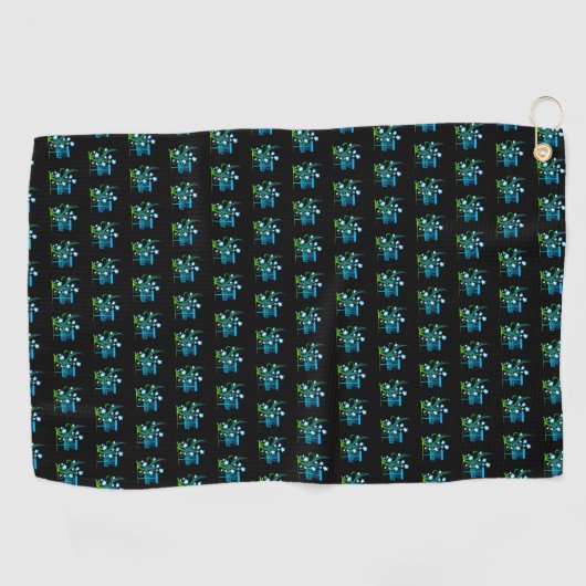 Zwarte schijf golf handdoek blauwe mand (Horizontaal)