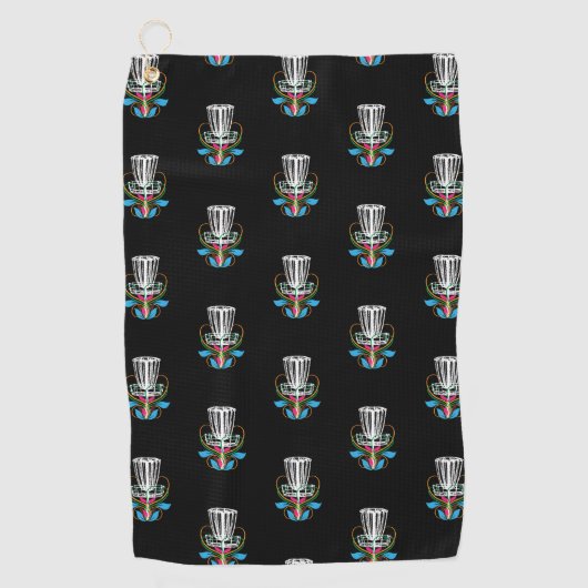 Zwarte schijf golfhanddoek met zwembad (Voorkant)
