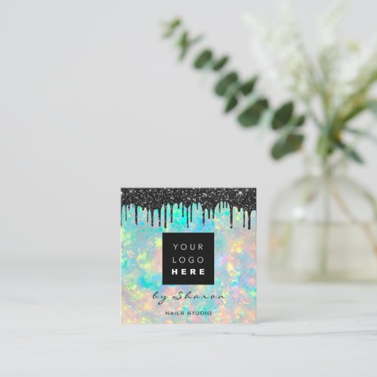 Zwarte schijven 6 Punks QRCodeLogo Hair Holograaf Vierkante Visitekaartje (Staand voorkant)