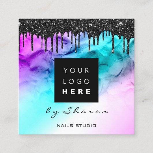 Zwarte schijven 6 Punks QRCodeLogo Hair Nail Roze Vierkante Visitekaartje (Voorkant)