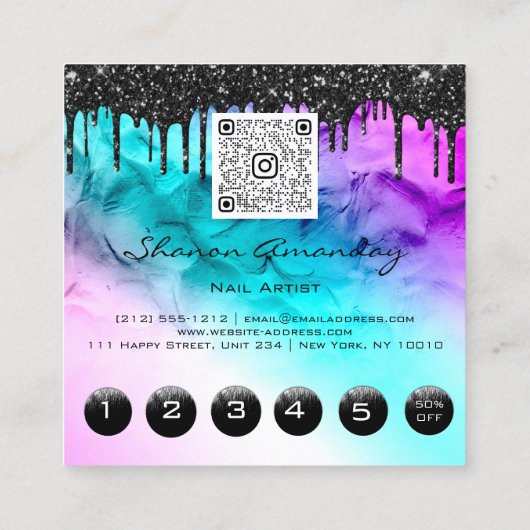 Zwarte schijven 6 Punks QRCodeLogo Hair Nail Roze Vierkante Visitekaartje (Achterkant)