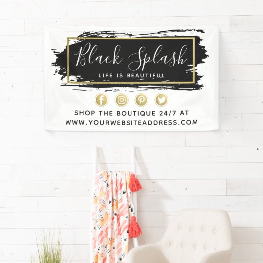 Zwarte schilderlijn & moderne gouden geometrische  spandoek (Insitu)