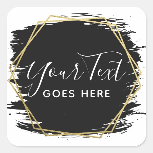 Zwarte schilderlijn & moderne gouden geometrische vierkante sticker (Voorkant)
