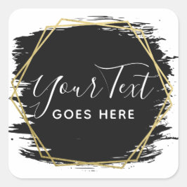 Zwarte schilderlijn & moderne gouden geometrische  vierkante sticker