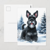 Zwarte Schnauzer Winter Waterverf Art Briefkaart (Voorkant / Achterkant)