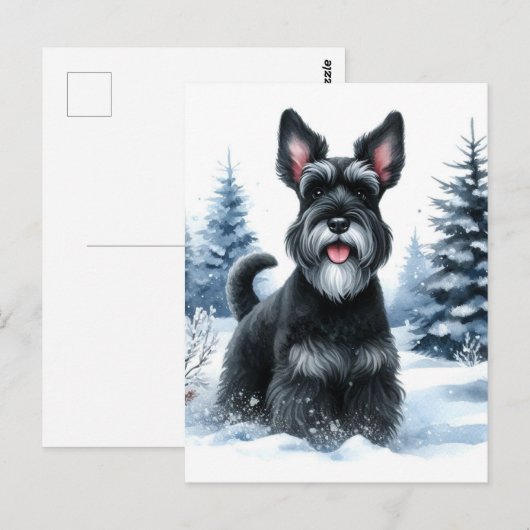 Zwarte Schnauzer Winter Waterverf Art Briefkaart (Voorkant / Achterkant)