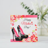 Zwarte schoenen met diamant & Gold Moederdag Kaart (Staand voorkant)