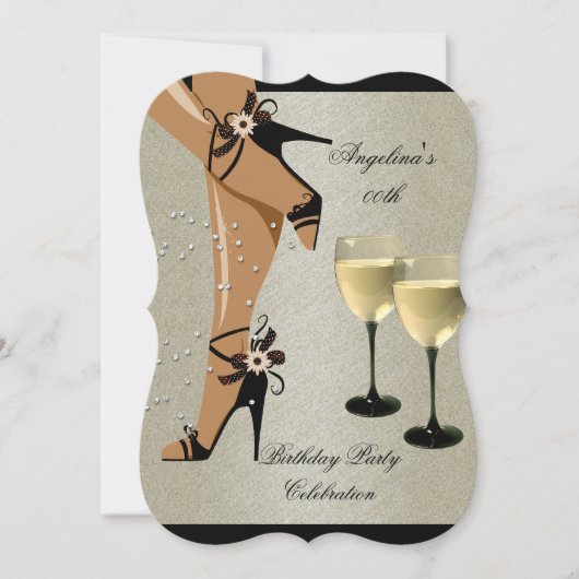 Zwarte schoenen Wijnglas Birthday Party Kaart (Voorkant)