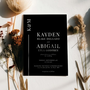 Zwarte Schone Lijn Minimalistische Bruiloft Kaart