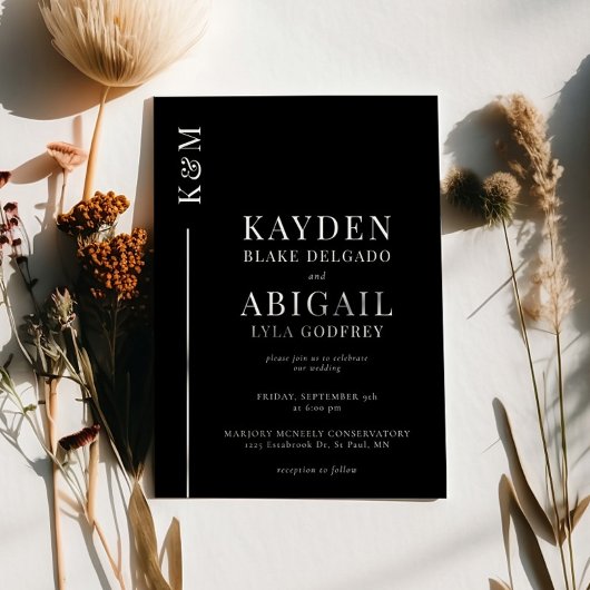 Zwarte Schone Lijn Minimalistische Bruiloft Kaart