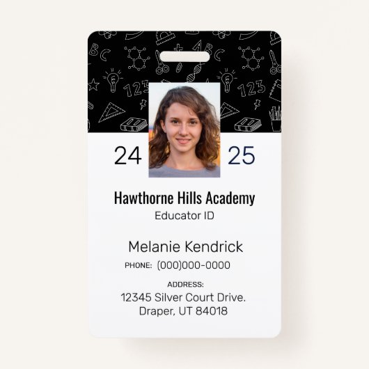 Zwarte School Iconen Homeschool Educator ID Badge (Voorkant)