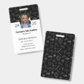 Zwarte School Iconen Homeschool Student ID Badge (Voor- en achterkant)