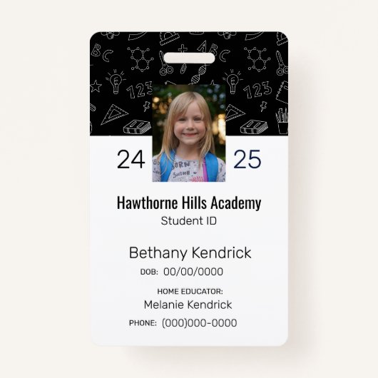 Zwarte School Iconen Homeschool Student ID Badge (Voorkant)