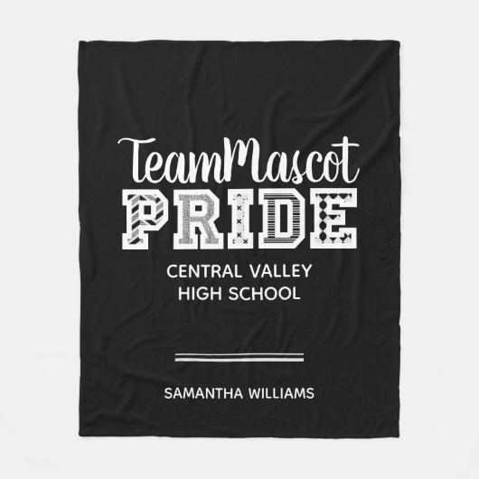 Zwarte School Pride Mascot Name Fleece Blanket (Voorkant)