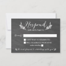 Zwarte schoolbord bloem bruiloft RSVP kaart