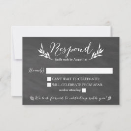 Zwarte schoolbord bloem bruiloft RSVP kaart
