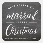 Zwarte schoolbord Getrouwd Kleine Kerst Vakantie Vierkante Sticker (Voorkant)