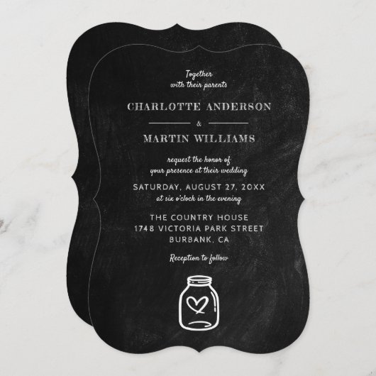 Zwarte schoolbord Mason Jar bruiloft Kaart (Voorkant / Achterkant)