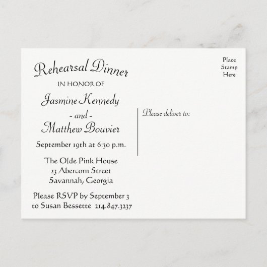 Zwarte schoolbord repetitie diner bloem bruiloft uitnodiging briefkaart (Achterkant)