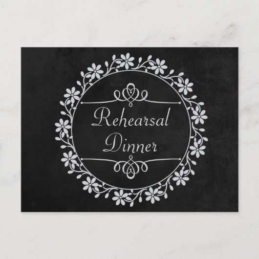 Zwarte schoolbord repetitie diner bloem bruiloft uitnodiging briefkaart (Voorkant)