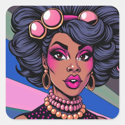 Zwarte Schoonheid Drag Queen Pop Art Vierkante Sticker (Voorkant)