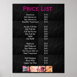 Zwarte schoonheid Nail Salon prijslijst Menu Poster