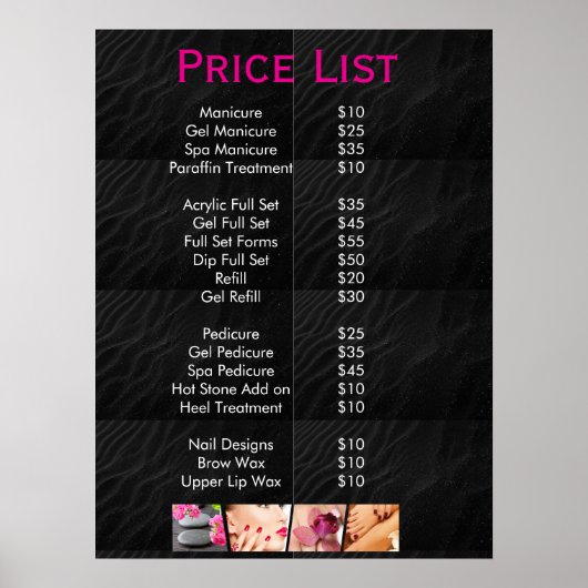 Zwarte schoonheid Nail Salon prijslijst Menu Poster (Voorkant)