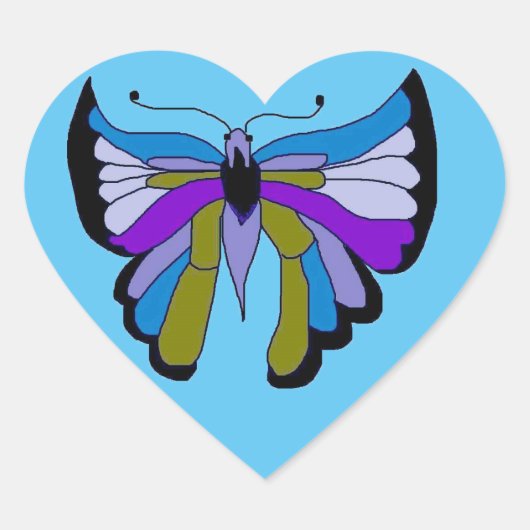 Zwarte Schoonheid Vlinder in Blauw Hart Sticker (Voorkant)